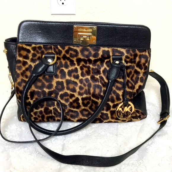 Michael Kors Astrid Haircalf Satchell with Leather Trim & Crossbody Strap - Picture 1 of 10